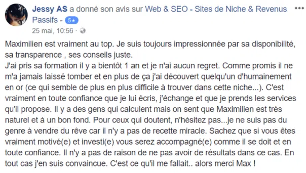 Témoignage Formation Site de Niche de Jessy