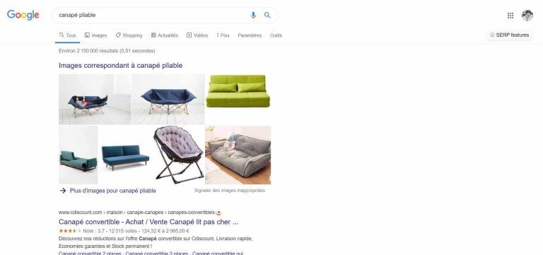 Requête sur Google : Canapé Pliable