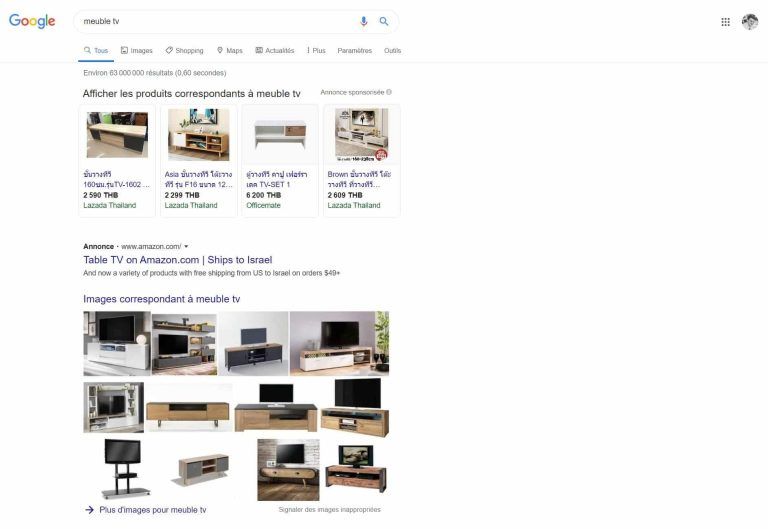 Requête sur Google : Meuble TV