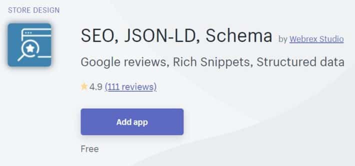 App Shopify pour le SEO - SEO, JSON‑LD, Schema