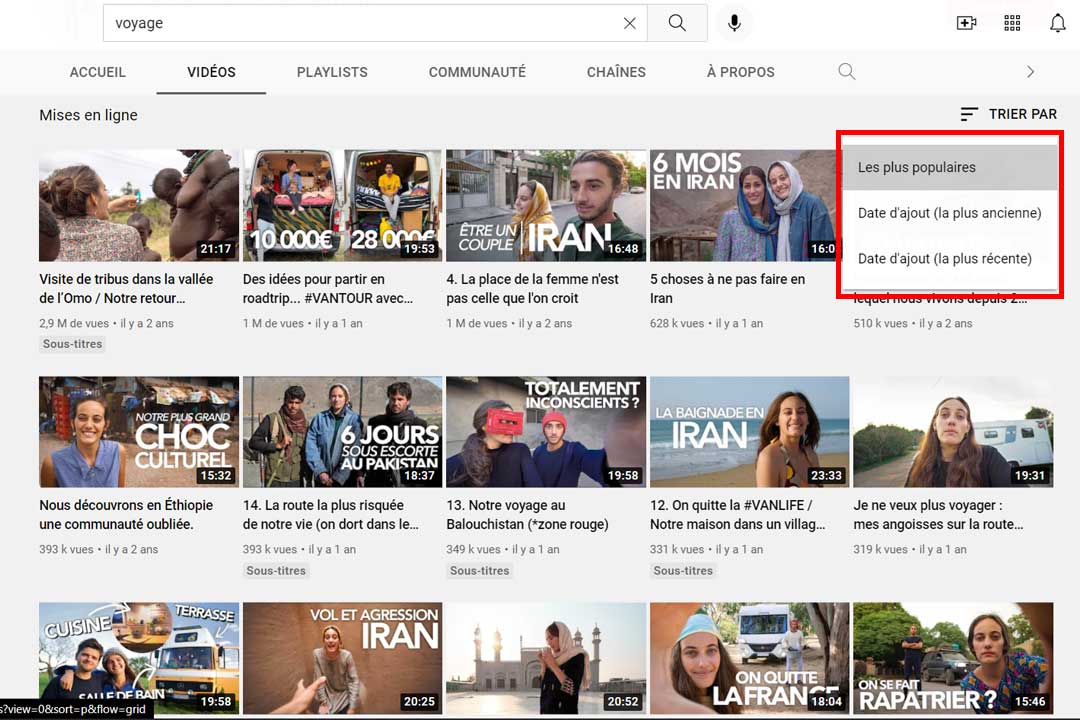 Vidéos Youtube triées par popularité