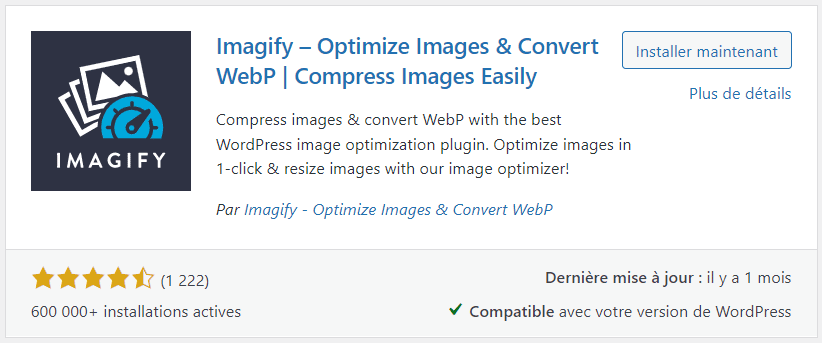 Imagify extension WordPress