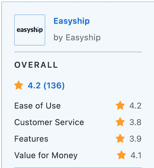 EasyShip avis et notation Capterra