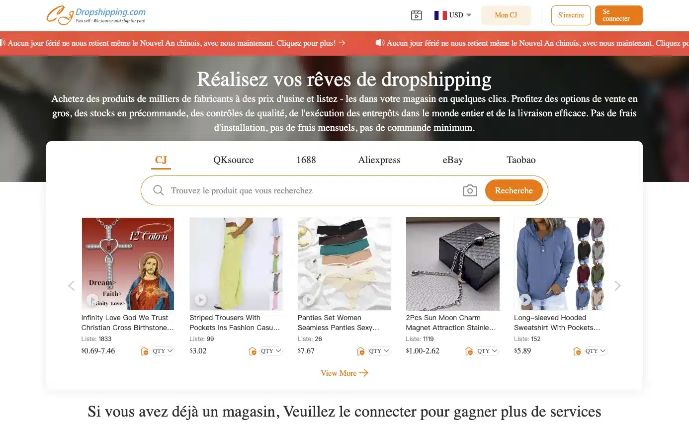 Fournisseur dropshipping Shopify : CJ