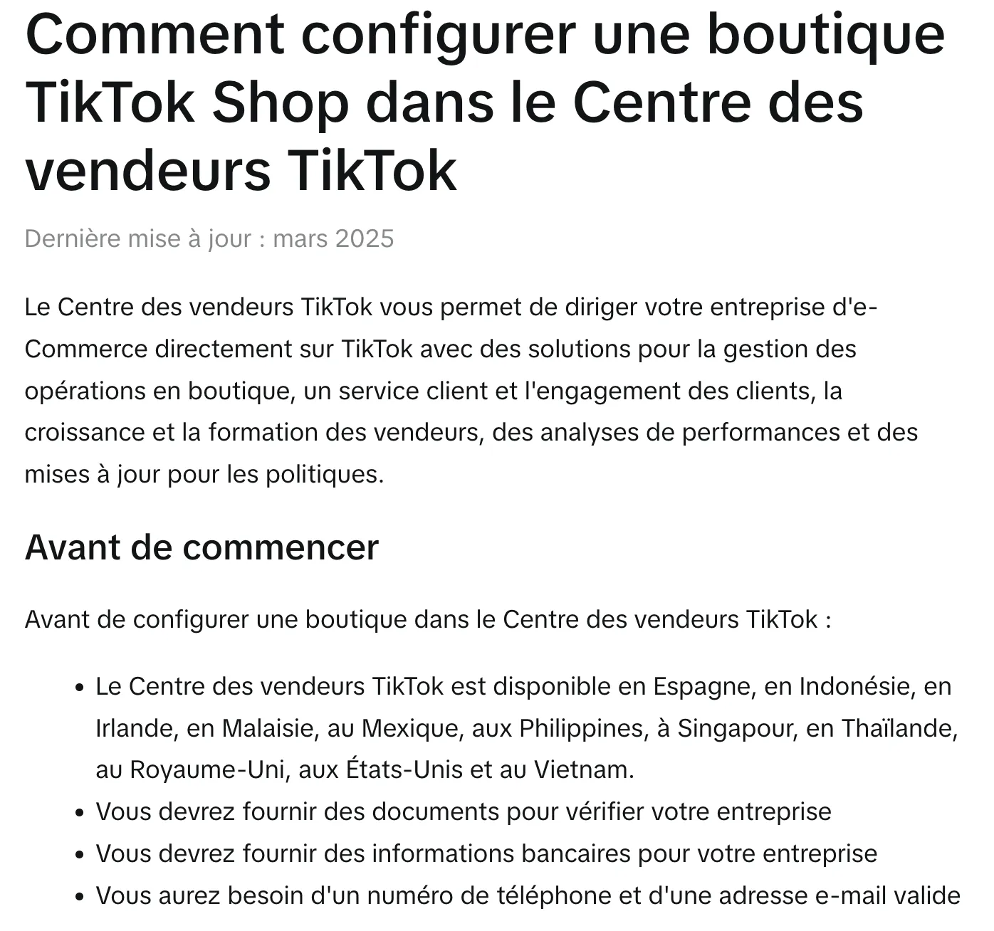 TikTok Shop éligibilité
