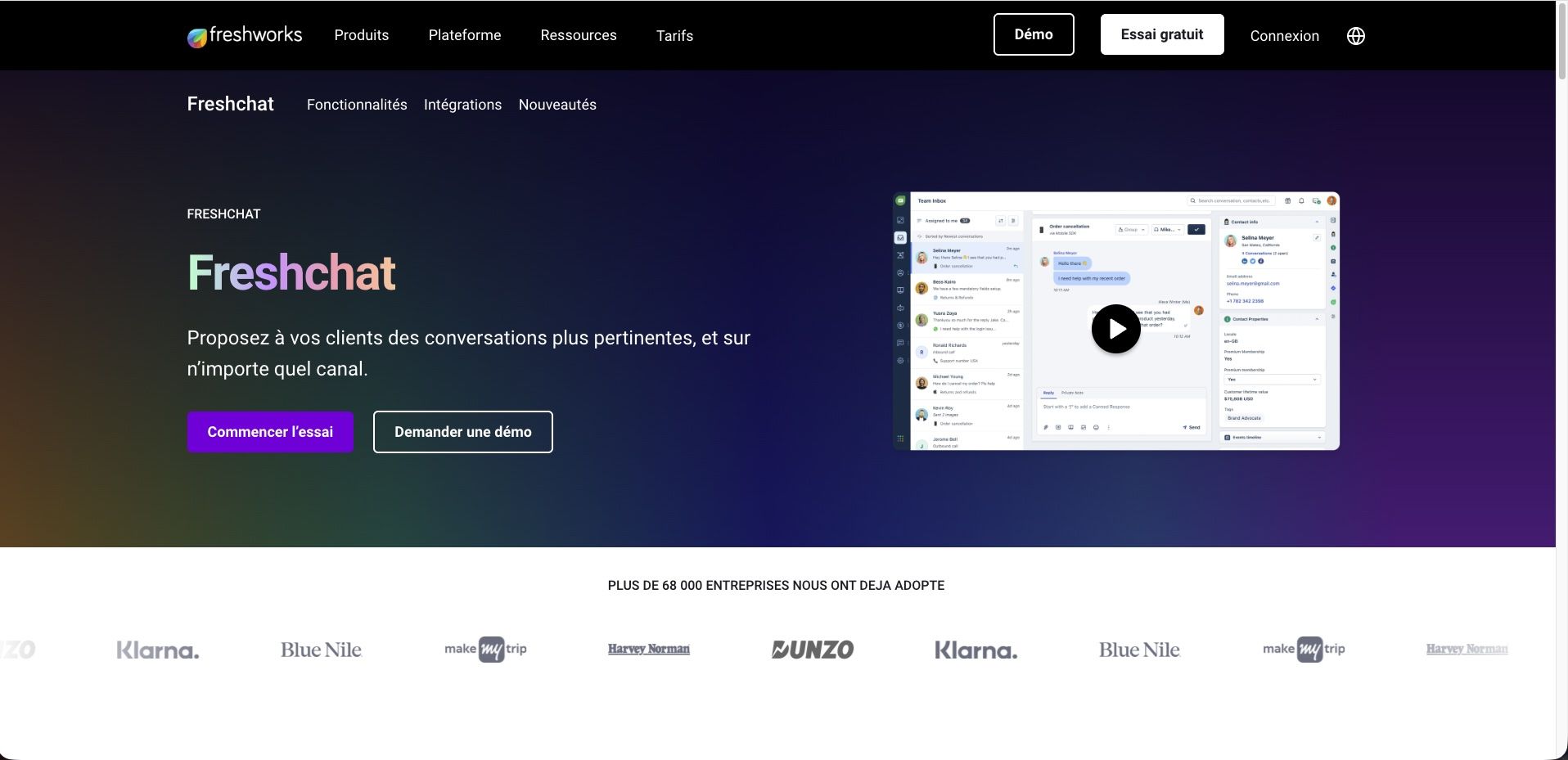Logiciel de live chat Freshchat