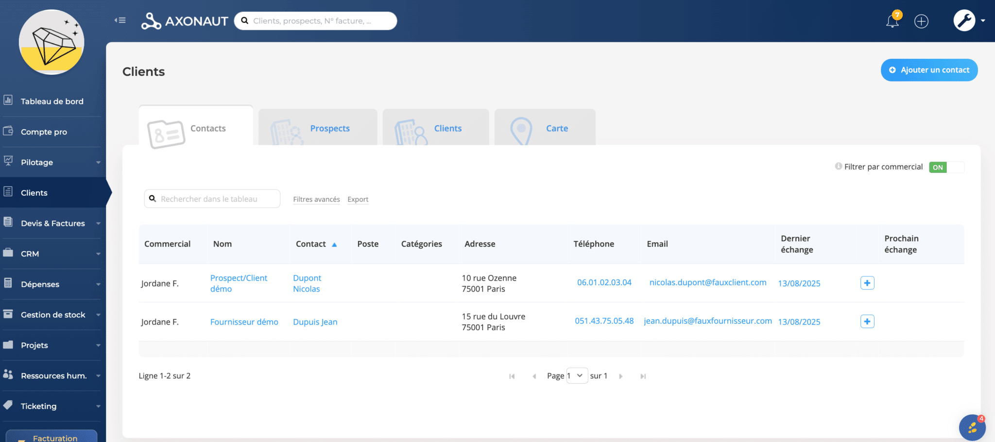 Gestion des contacts avec Axonaut