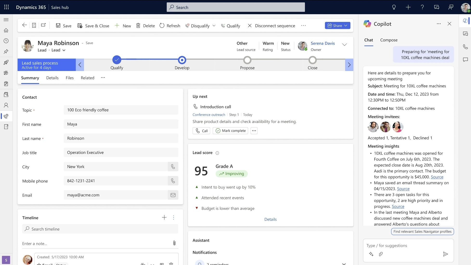 Copilot for Sales dans le CRM Dynamics 365
