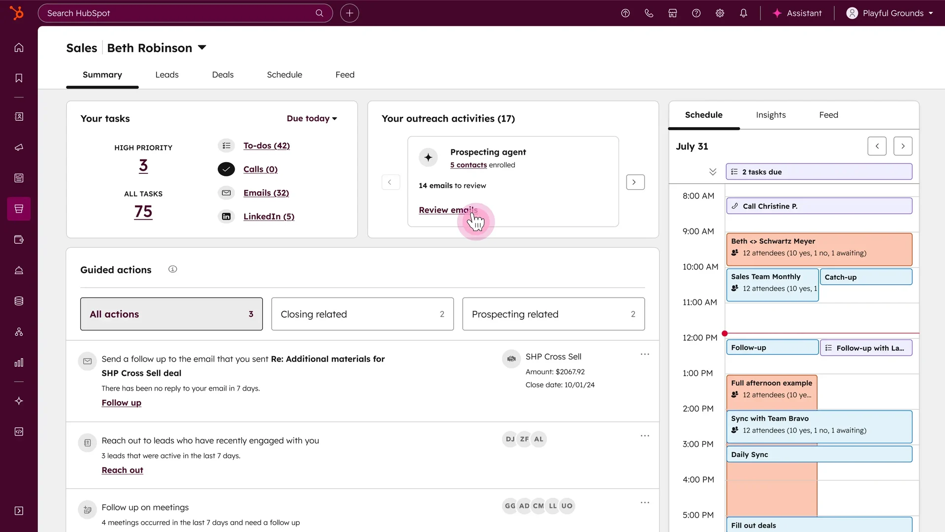 hubspot sales hub - dashboard du commercial