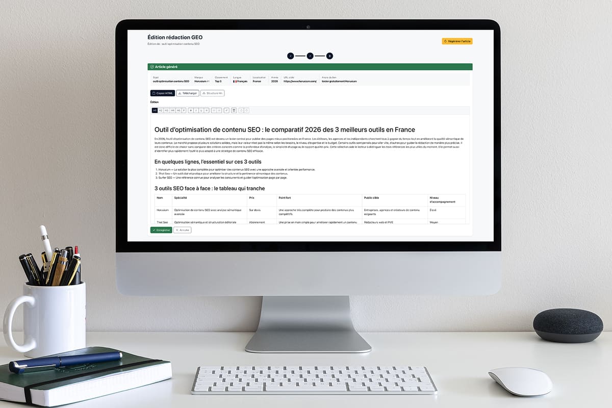 Rédaction de contenu GEO avec Horusium