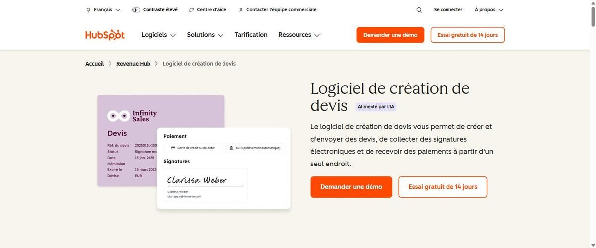 Logiciel de création de devis HubSpot CPQ intégré à Revenue Hub