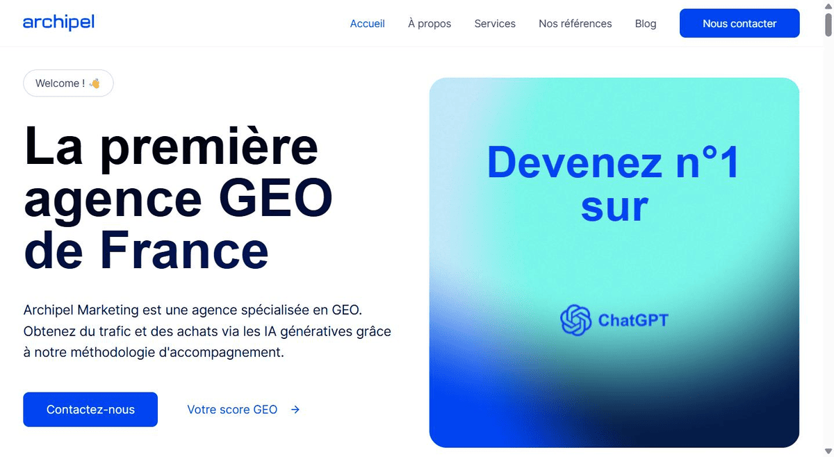 Site d’Archipel Marketing, agence spécialisée en GEO et AI Optimization