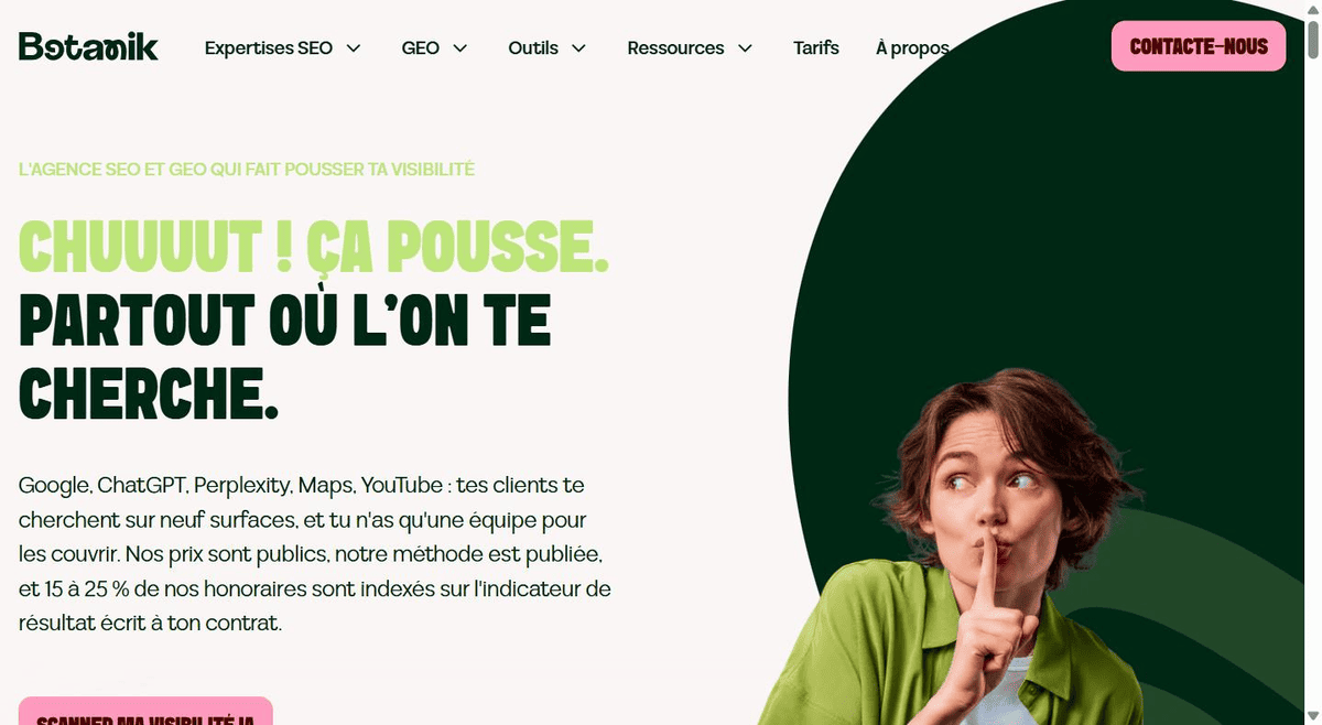 Page d’accueil de Botanik, agence SEO-GEO française classée première du comparatif 2026