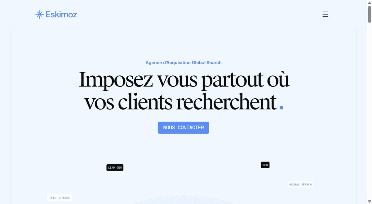 Page d’accueil d’Eskimoz, agence d’acquisition SEO-GEO et Global Search