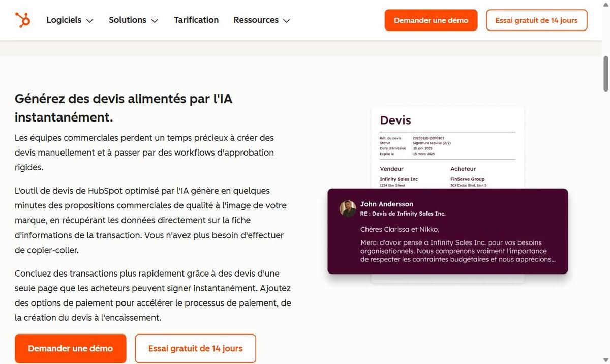 Génération automatique d'un devis par l'IA depuis le CRM HubSpot à partir des données de la transaction