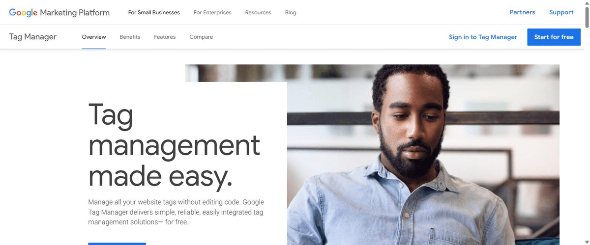 Google Tag Manager, l'outil de gestion des balises de Google, sur son site officiel