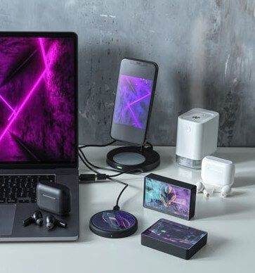 Écouteurs publicitaires True Wireless Braavos 2 à appariement automatique sur un bureau