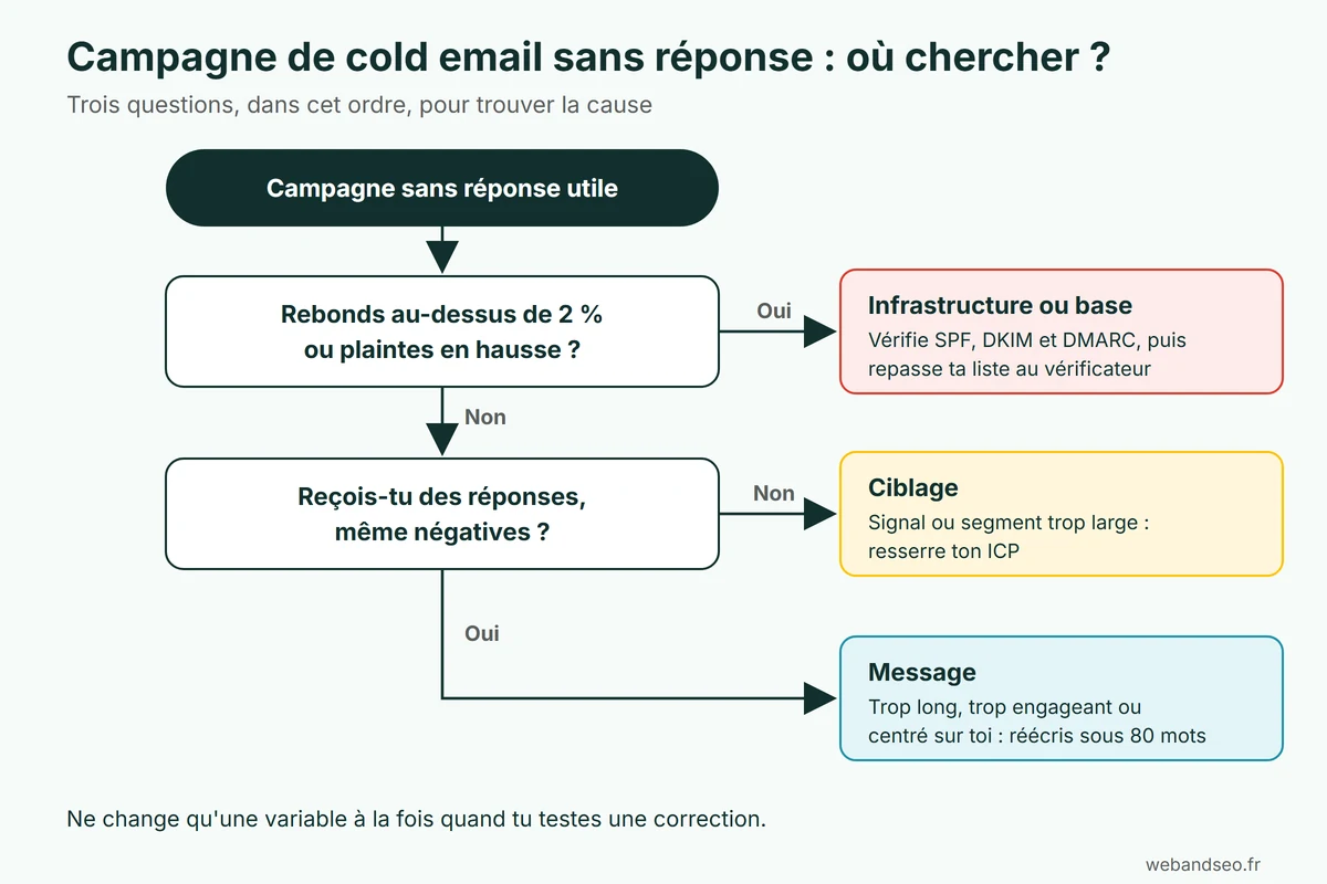Arbre de diagnostic d'une campagne de cold email sans réponse
